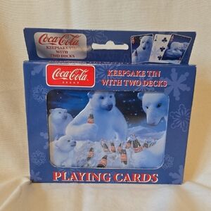 Vintage Coca-Cola Keepsake Tin With Two Decks Of Bicycle Playing Cards